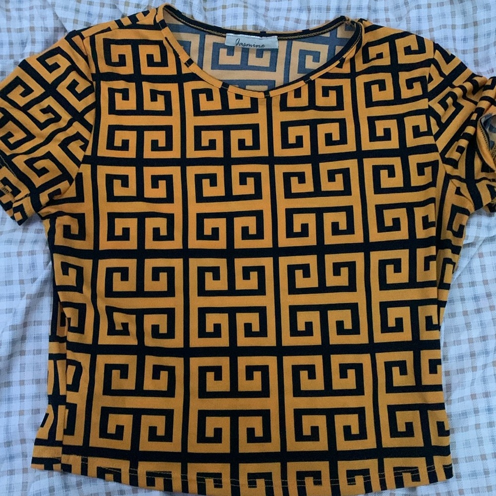 Navy Blue & Gold Crop Top